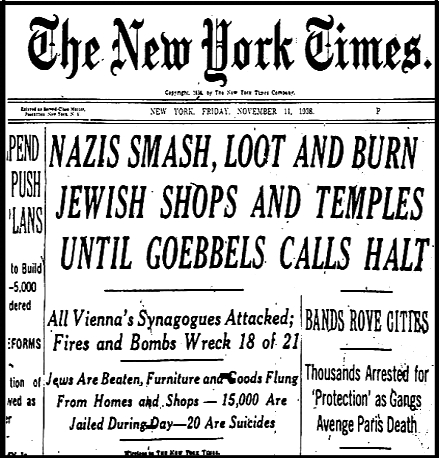 Kristallnacht Headline NYT